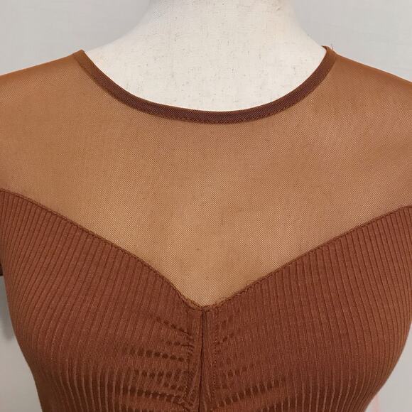 Crave Fame NWT Brown Mesh Short Sleeves Blouse Juniors M - Picture 3 of 10